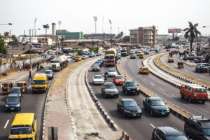 Busy streets of African city. Lagos, Nigeria.